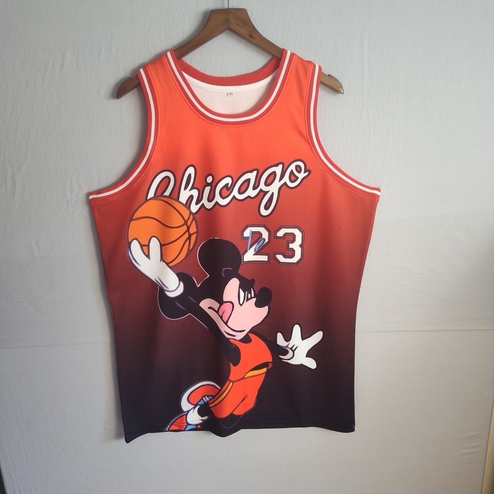 Mickey Mouse Chicago 23 Basketball Jersey Orange Black Gradient Mens XL